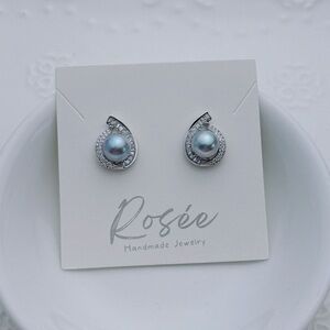 26E64 S925 Stamped 8mm Akoya Sea Pearl Studs Earring